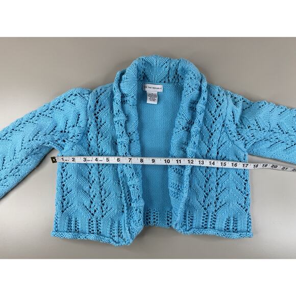 For The Republic Women’s Small Blue Open Knit Cardigan 100% Cotton Ruffle Shrug - Picture 4 of 11